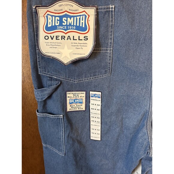 NEW BIG SMITH Bib Overalls Cotton Blue Denim Farm 50X 30 Relaxed Fit W/Tags ?vtg - Picture 4 of 6